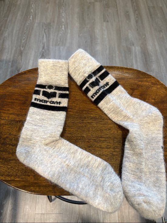 Isabel Marant Accessories - Isabel Marant Beige Crew Socks with Black Logo Band
